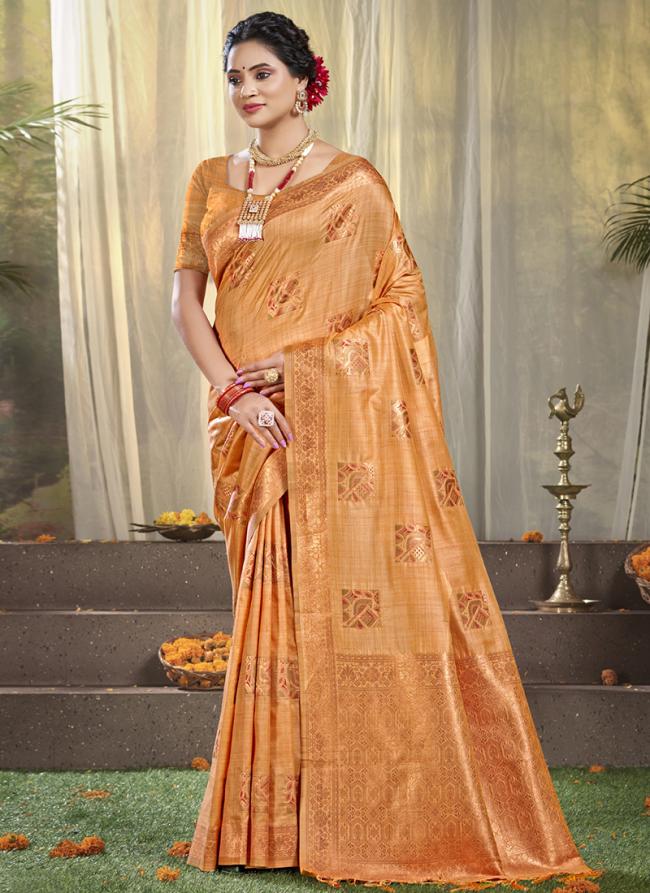 Silk Peach Festival Wear Weaving Saree